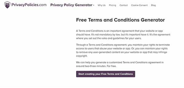 PrivacyPolicies.com screenshot