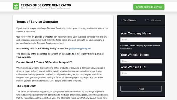 TermsOfServiceGenerator screenshot